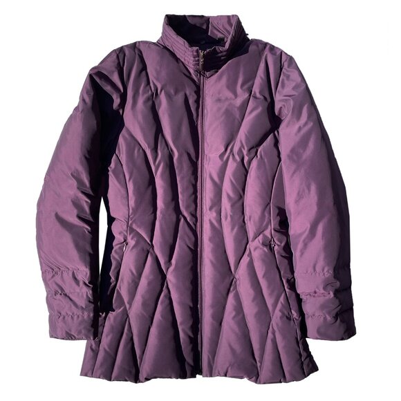 Designer plum puffer jacket coat with detachable genuine fox fur collar small - Picture 4 of 9